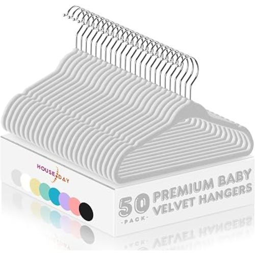 HOUSE DAY Velvet Baby Hangers 50 Pack, Space Saving Toddler Hangers Kids Hanger Velvet, 11 Inch Childrens Small Hanger for Kids Clothes, Cintres Pour Bébé, Gray