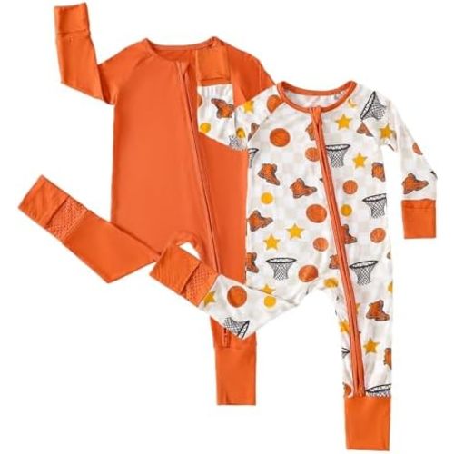 Chichoo Rayon from Bamboo Baby Pajamas Boy 2pack Baseball Football Infant 2 Way Zipper Pjs Romper Newborn Footless Sleeper