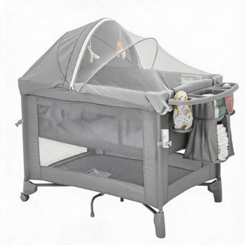 5 in 1 Baby Bassinet and Bedside Crib, Portable Pack and Play with Diaper Changer, Mattress, Toy Bar and Insect Net for Newborn to Toddler