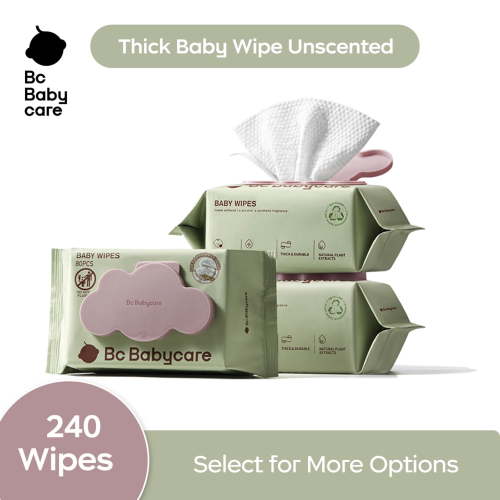 Bc Babycare Sensitive Baby Wipes Unscented XL Extra Thick Hypoallergenic 99% Water 240 Count