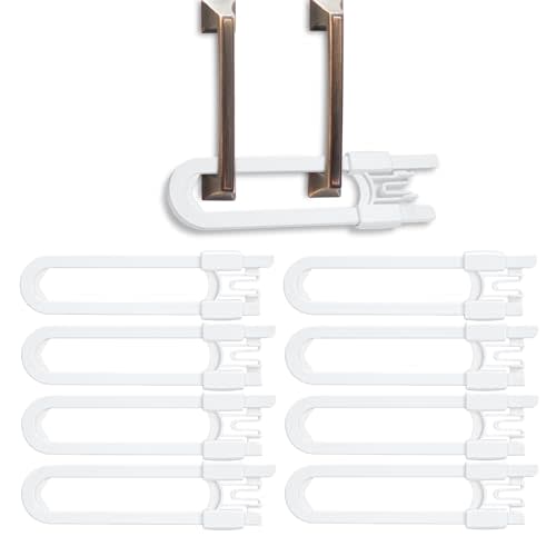 Vmaisi 8 Pack Baby Sliding Cabinet Locks - Adjustable U Shaped Child Safety Locks,Childproof Latches for Kitchen Bathroom Storage Cupboards Doors, Handles and Knobs White
