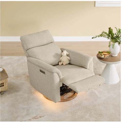 Lulla Power Swivel Nursery Glider Recliner with Power Headrest and Nightlight