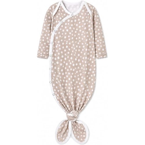 Copper Pearl Baby Gown - Knotted Newborn Sleepers for Baby Boy and Girl, Soft Stretchy Long Sleeve Infant Gowns with Bottom Tie and Hand Mittens, Perfect Hospital Coming Home Outfit (Fawn)