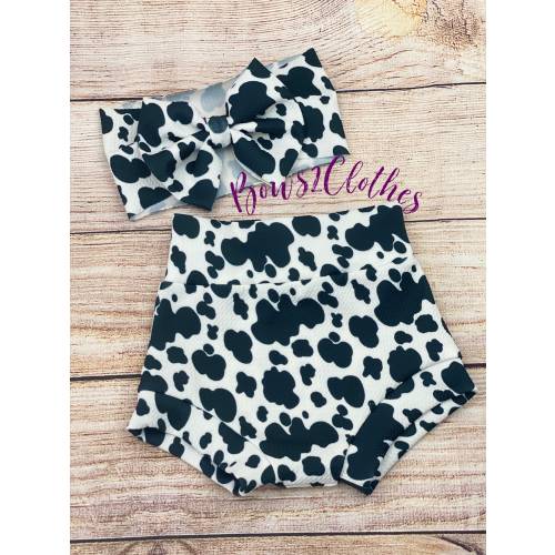Cow Spots High Waisted Bummies with Bow Headwrap