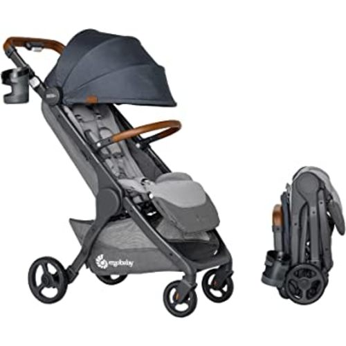 Ergobaby Metro+ Deluxe Compact Baby Stroller, Lightweight Umbrella Stroller Folds Down for Overhead Airplane Storage (Carries up to 50 lbs), Car Seat Compatible, London Grey