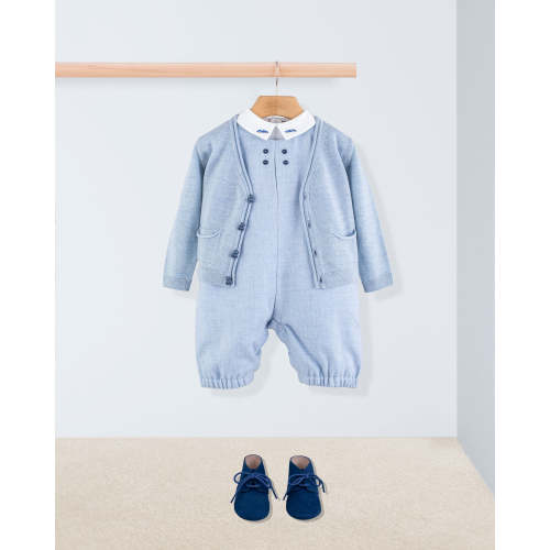 Harry Italian Blue Flannel Romper FLEURISSE - 12/18M