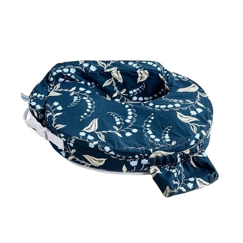 My Brest Friend Original Nursing Pillow Enhanced Ergonomics Essential Breastfeeding Pillow Support For Mom & Baby W/ Convenient Side Pocket, Double Straps & Slipcover, Navy Bluebells