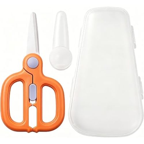 Baby Food Scissors with Travel Case, Ceramic Food Scissors Kids, Toddler Scissor with Safety Lock, Ideal for Pizza, Meats, Noodles, Vegetables, and Fruits (B)