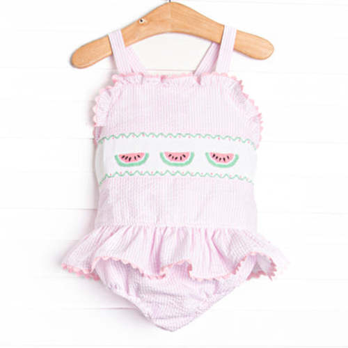 Seersucker Slices Smocked One Piece, Pink – Stitchy Fish