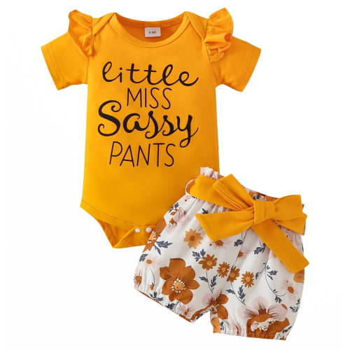 Happy Town Infant Girl Summer Outfits Baby Girl Ruffle Sleeve Tops Floral Shorts Set For 1-18M