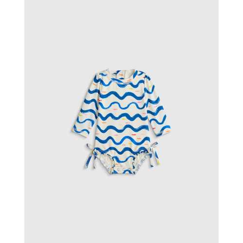 Long Sleeve Tie One-Piece Swimsuit - Baby in Wavy Fish