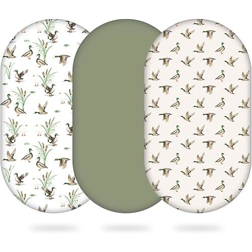 3 Pack Mallard Duck Bassinet Sheets, 32x16x3.9 Inch, Unisex Hunting Fitted Baby Bedding for Standard Bassinet Mattress, Neutral Nursery Decor, Soft and Breathable