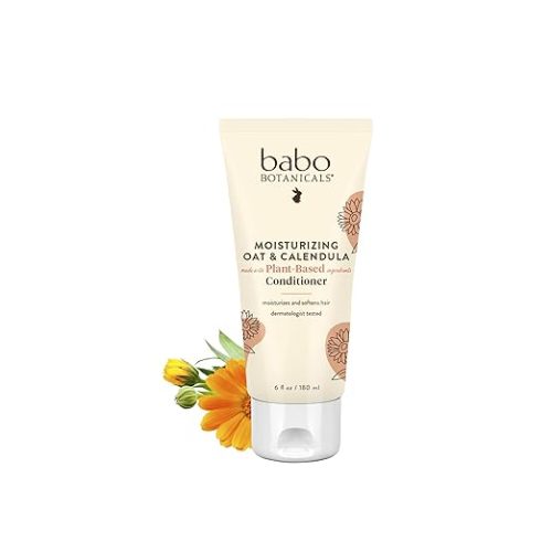 Babo Botanicals Moisturizing Oat & Calendula Conditioner – Silicone-Free, Lightly Scented Formula for Dry or Sensitive Hair – Gentle for Baby, Toddler, Kids & Family – Vegan