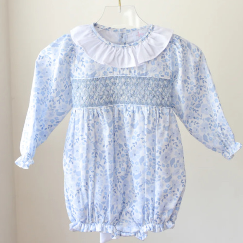 Blue Floral Smocked Bubble with Bow