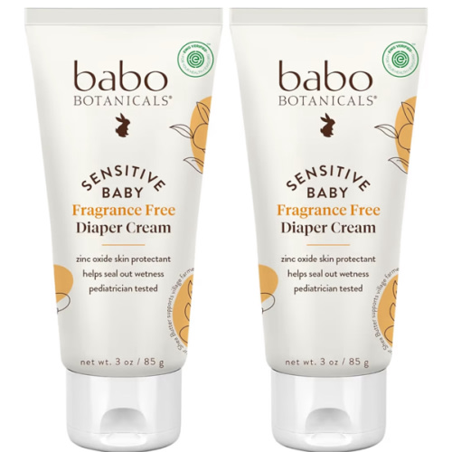 Babo Botanicals Sensitive Baby Fragrance-Free Diaper Cream - 25% Natural Zinc Oxide - Calendula, Shea & Cocoa Butter - EWG Verified - Vegan- From birth on