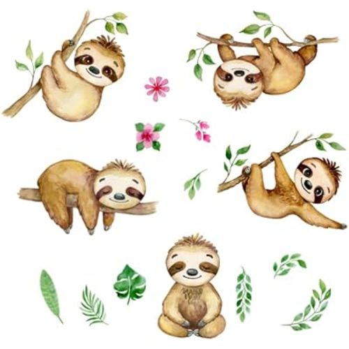 Large Sloth Wall Sticker for Kids Nursery Room,Sloth Wall Decals Peel and Stick for Kids