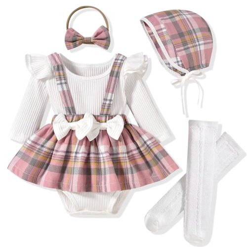 Unutiylo Preemie Newborn Baby Girl Clothes Romper Suspender Dress Fall Winter Outfits Ruffle Long Sleeve Jumpsuit
