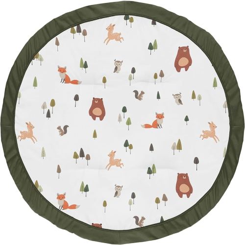 Sweet Jojo Designs Baby Play Mat (Woodland Animals) for Girls and Boys, Infant, Toddler Tummy Time Activity Floor Playmat (Sage Green, Watercolor, Forest Animal Friends, Brown Bear, Fox, Deer, Leaves)