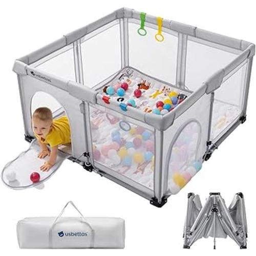 Foldable Baby Playpen,Portable Playpen for Babies and Toddler,50 * 50 Inch Kids Travel Play Pen with 4 Handlers,Carry Bag,Lighgtweight Baby Play Yard for Indoor&Outdoor,Light Gray