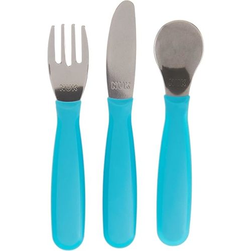 NUK Kiddy Cutlery Bundle, Includes 1 Fork, 1 Knife, & 1 Spoon, Durable Stainless Steel, BPA & Latex-Free, 18+ Months