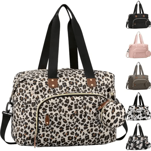 Tenot Diaper Bag Tote, Baby Bag with Pacifier Case Leopard Print