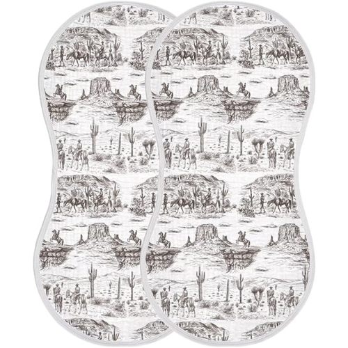 Cowboys Baby Muslin Burp Cloths Set of 2 Southwest Cowboy Muslin Washcloths Western Desert Milk Spit Up Rags Soft Newborn Towel Burp Cloth Bib for Unisex Boys and Girls, 22 x 11 Inch
