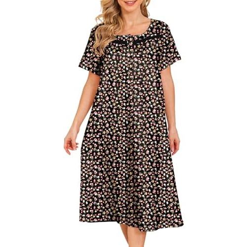 Bloggerlove Nightgowns for Women Soft 100% Cotton House Dress Short/Long Sleeve Night Gowns Comfy Sleepwear S-3XL