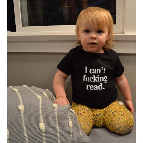 I Can't Fucking Read Onesie (Black) – Adult-ish Apparel