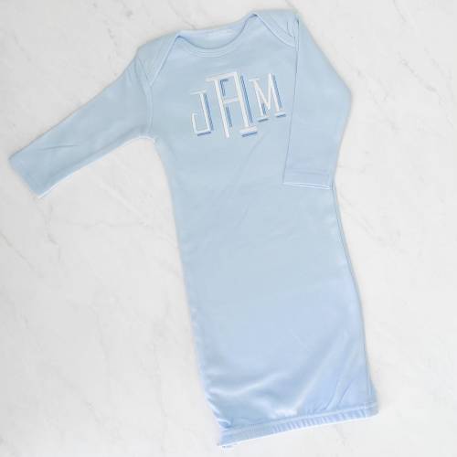 Personalized Embroidered Monogrammed Newborn Infant Baby Pink, or Blue Sleep Sack Gown - Layette - Sleeper