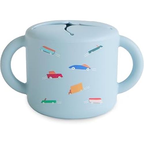 mushie Silicone Snack Cup | Spill Proof Food Container for Toddler and Baby (Retro Cars)