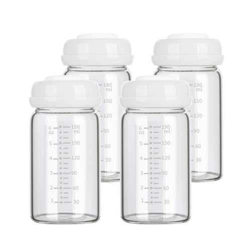 Glass Breast Milk Storage Bottles 180ml, 4-Pack | Compatible with Spectra S1/S2/SG/9+, Cimilre S6/S6+/S7/P1, Motif Luna, BPA-free glass