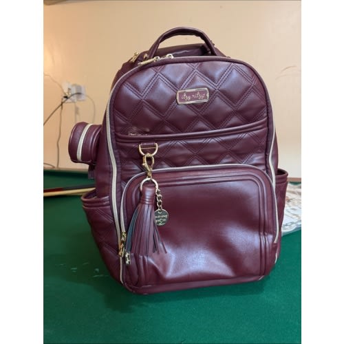 Itzy Ritzy Burgundy Quilted Backpack with Tassel Charm