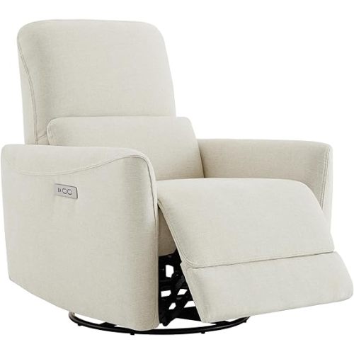 CHITA Power Recliner Chair Swivel Glider, FSC Certified Upholstered Living Room Nursery Reclining Sofa Chair with Lumbar Support, Linen