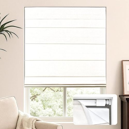 LazBlinds No Tools No Drill Cordless Roman Shades, Blackout - White