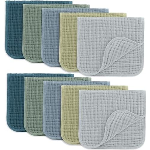 Comfy Cubs Muslin Burp Cloths 20x10" 10 Pack, Baby Burp Cloths - Multi Boy