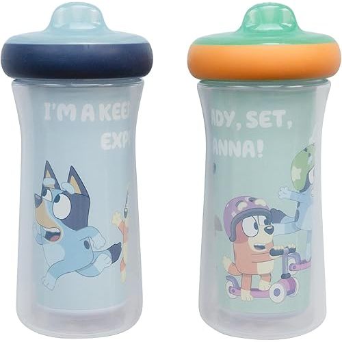 The First Years Bluey Insulated Sippy Cups - Dishwasher Safe Spill Proof Toddler Cups - Ages 12 Months and Up - 9 Ounces - 2 Count