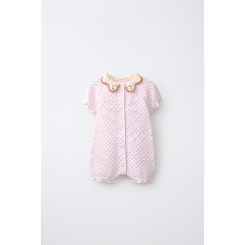 CROCHET COLLAR SHORT JUMPSUIT - Light pink | ZARA United States
