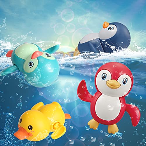 Dmeixs Baby Bath Toys 4 Pack Penguin Duck Wind Up Toys for Toddlers 1-3 Year Old Bathtub Toys for Baby Floating Pool Games Water Toys Swimming Bath Toys for Toddlers Kids Boys Girls 1 Years Old
