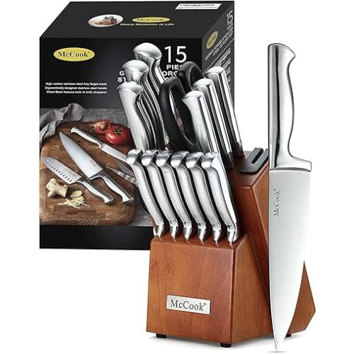McCook® Knife Sets, German Stainless Steel Kitchen Knife Block Sets with Built-in Sharpener