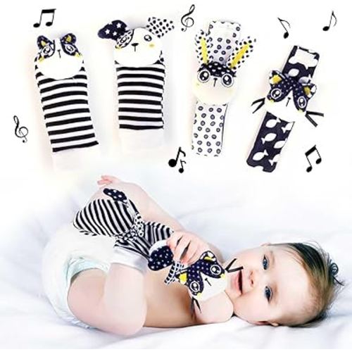 BABY K Baby Rattle Socks & Wrist Toys (Set G) - Newborn Toys for Baby Boy or Girl - Brain Development Infant Toys - Hand and Foot Rattles Suitable for 0-3, 3-6, 6-12 Months Babies