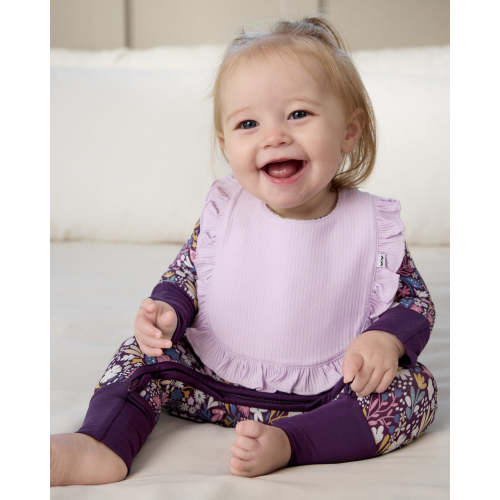 Misty Lavender Ribbed Ruffle Bib | Little Sleepies