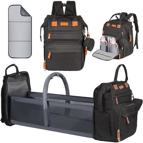 Baby Diaper Bag, Backpack with Changing Table, Insulated Pacifier Case, Multifunctional Waterproof Travel Diaper Bag