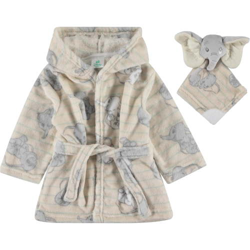 Disney Baby Hooded Plush Bath Robe with Lovey Teether, 2-Piece Set, 0–9 Months,Dumbo