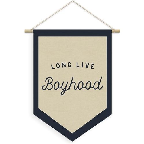 Boys Room Decor, Long Live Boyhood Linen Canvas Banner, Boy Nursery Wall Hanging Pennant Flag Banner for Boys Kids Toddler Room Bedroom Playroom Decor, 15x11in - Navy Blue
