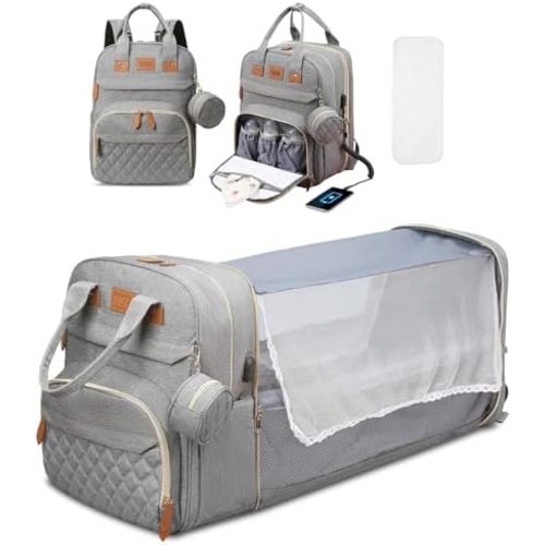 Diaper Bag Backpack, Large Diaper Bag with Changing Station, Baby Diaper Bag, New Mom Gifts, Lightweight Waterproof Unisex Diaper Bag with Insulated Pockets and USB Charging Port, Grey