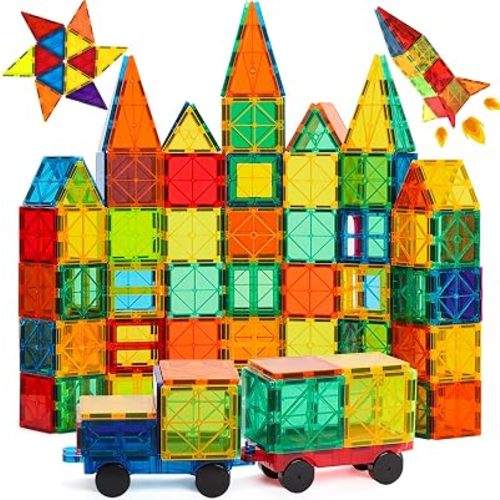 FNJO Magnetic Tiles, 100PCS Building Blocks, STEM Magnets Building Toy Set, Preschool Kindergarten Construction Stacking Toy, School Teacher Supplies, Classroom Must Haves