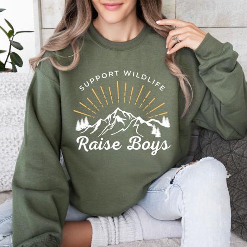 Support Wildlife Raise Boys Sweatshirt, Mom of Boys Gift
