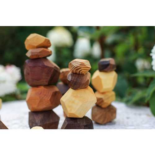 15 Handmade Tumi Ishi Wooden Balancing Blocks, Natural Wood Montessori Toy, Eco Sensory Gift for Kids & Adults, Mindfulness Decor