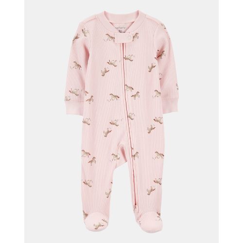 Baby Girl Horse Print 2-Way Zip Ribbed Sleep & Play Pajamas - Pink | Carter's