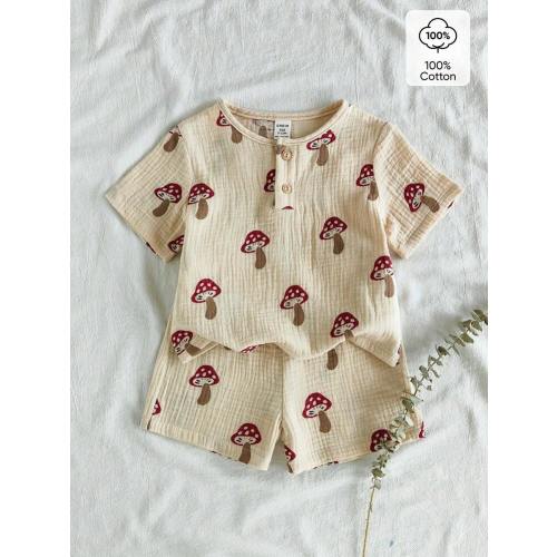 Vintaside Kids 2pcs/Set Cute Watermelon Print Baby Boys Casual Short Sleeve T-Shirt And Shorts Set | SHEIN USA